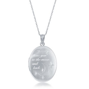 Bella Silver Sterling Silver, "I Love You To The Moon & Back" Oval Locket  - Silver - 1 of 3