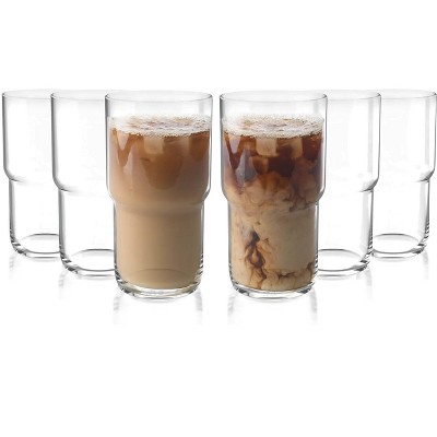 LEMONSODA Iced Coffee Glasses - Set of 6 Stackable Cups