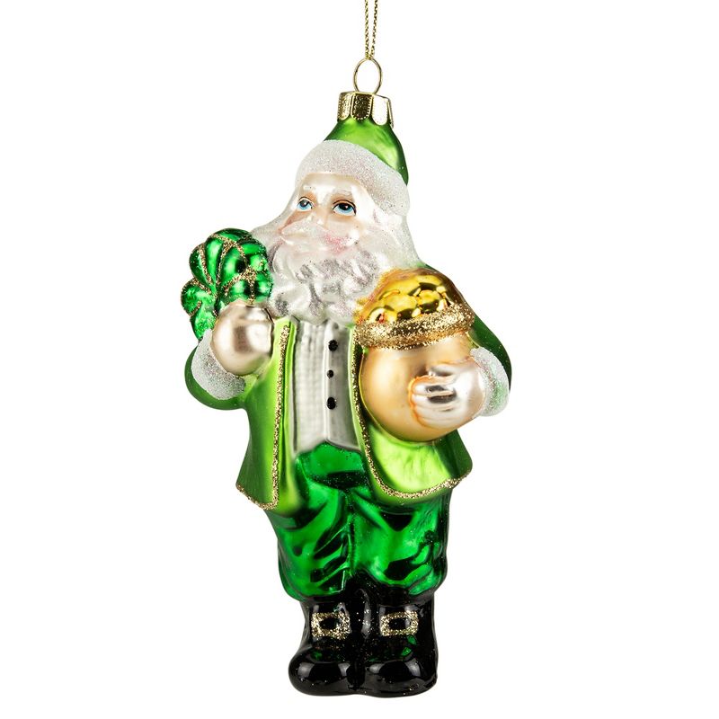 Northlight 5.5" Leprechaun Santa Glass St. Patrick's Day Ornament - Green/White, 1 of 3