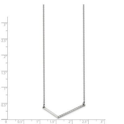 Chisel Stainless Steel Polished Cubic Zirconia Angled Bar on a 17.5" Cable Chain Necklace
