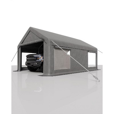 12x20 Ft Carport with 4 Windows, Carport with 200g PE Tarp, Heavy Duty Car Canopy for Full-Size Pickups, Bass Boats, Tractors, SUVs, Car, Motorcycle