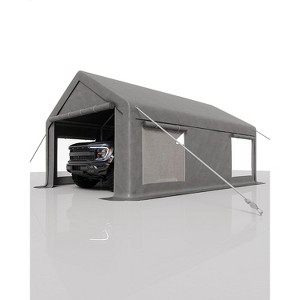 12x20 Ft Carport with 200g PE Tarp, Car Port with Roll-Up Doors and 4 Windows, Carport for Full-Size Pickups, Bass Boats, Tractors - 1 of 4