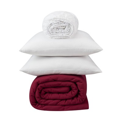 Maroon Queen Reversible Microfiber Bed in a Bag Set