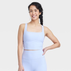 Women's Everyday Soft Light Support Ribbed Square Neck Cropped Sports Bra - All In Motion™ - 1 of 4