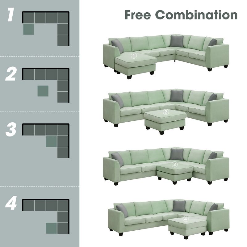 Modular Sectional Sofa 7 Seats with Ottoman L Shape Fabric Sofa Corner Couch Set with 3 Pillows-ModernLuxe, 4 of 14