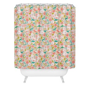 Deny Designs Kids' Lathe and Quill Dinosaurs Unicorns in Pink Teal Shower Curtain - 1 of 3