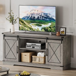 Farmhouse TV Stand for TVs Up to 65", Rustic Entertainment Center with Sliding Barn Doors - 1 of 4