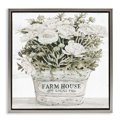 Stupell Industries Farmhouse Planter White Rose Blossoms, 18" x 18"