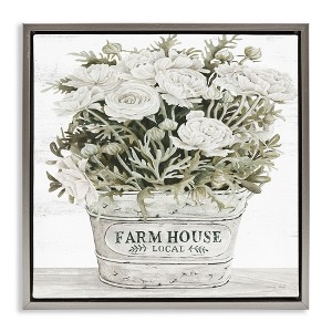 Stupell Industries Farmhouse Planter White Rose Blossoms, 18" x 18" - 1 of 4