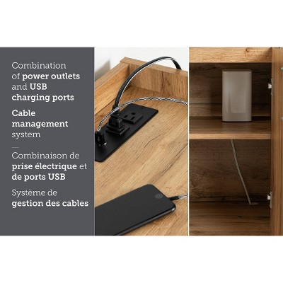 Nordik Oak 31" 2-Door Credenza with Drawers and Metal Frame