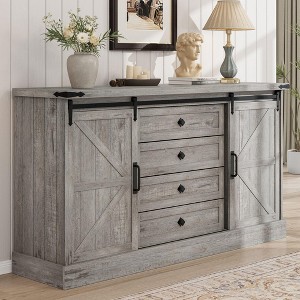 Farmhouse 4 Drawer Dresser for Bedroom, 59" Wood Dressers with Sliding Barn Doors - 1 of 4
