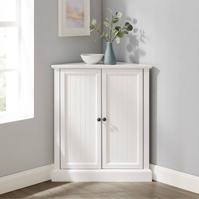 White Pinewood Corner Kitchen Pantry with Adjustable Shelving