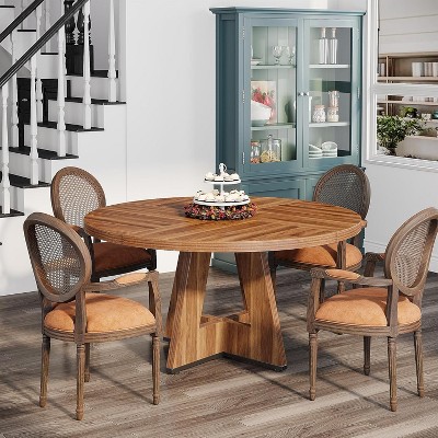 47-Inch Brown Wood Round Farmhouse Dining Table