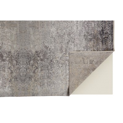 Ivory and Gray Medallion Rectangular Viscose Area Rug, 5' x 7'