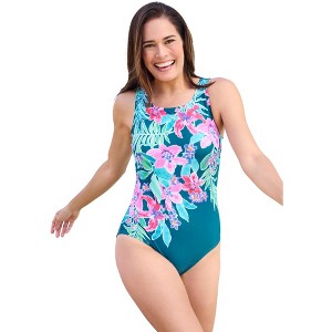 Swim 365 Women's Plus Size High-Neck One Piece - 1 of 4