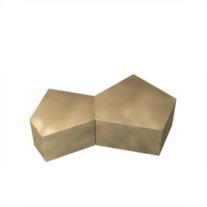 Vynxaria Series 29 in. Antique Gold Irregular Pentagon MDF End Table with Geometric Design - 1 of 4