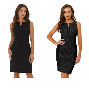 INSPIRE CHIC Women's V Neck Office Sleeveless Bodycon Midi Pencil Dress 2 Packs - 1 of 4