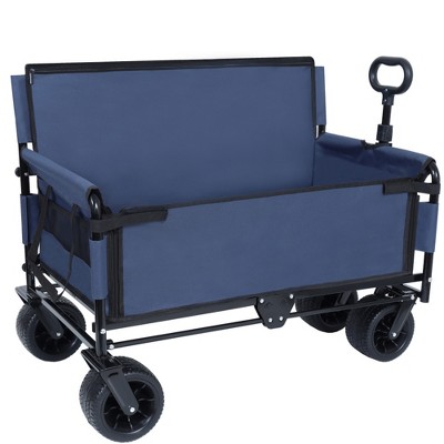 SKRAN 3-in-1 Convertible Folding Wagon Cart with Bench Seat & Storage,180L Capacity and 500lbs Load Capacity for Camping,Beach