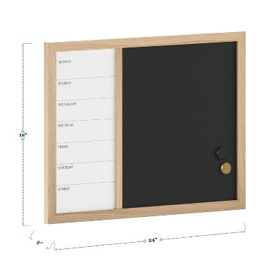Light Natural Woodgrain Magnetic Weekly Calendar Dry Erase and Chalk Board 24" x 18"