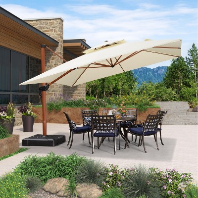 PURPLE LEAF 9/10/11/12ft Patio Umbrella with Base Outdoor Square Large Cantilever Umbrella Windproof Offset Heavy Duty Umbrella for Garden Deck Pool