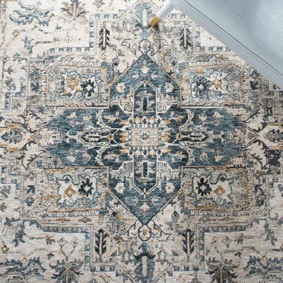 Ivory and Navy Hand-Knotted Synthetic Runner Rug