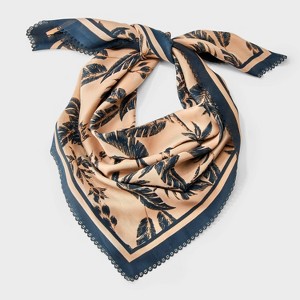Tropical Palm Printed Scarf with Border & Scallop Edge - A New Day