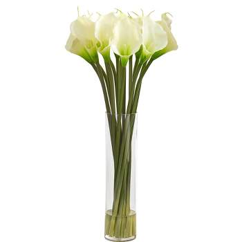 Nearly Natural 27-in Calla Lily With Cylinder Silk Flower Arrangement ...
