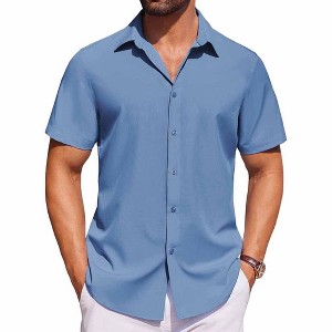 COOFANDY Mens Short Sleeve Button Down Shirts Casual Summer Shirt Untucked Dress Shirts - 1 of 4