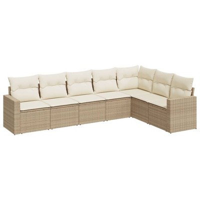 vidaXL 7 Piece Patio Sofa Set with Cushions Poly Rattan - Beige and Cream Without Table