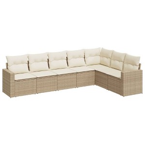 vidaXL 7 Piece Patio Sofa Set with Cushions Poly Rattan - Beige and Cream Without Table - 1 of 4
