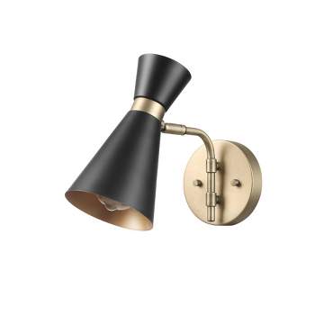 1-Light Matte Black Wall Sconce with Matte Brass Accents - Globe Electric