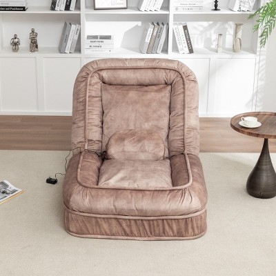 Upholstered Human Dog Sofa Chair with Massage Pillow & Adjustable Backrest, Velvet Lounger Chair for Adult & Pets-Baofuwish