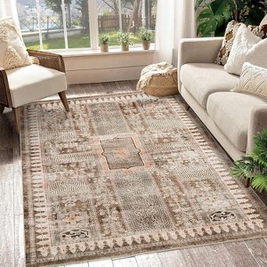 Washable Vintage Rug, Non-Slip Non-Shedding Carpet, Low Pile Floor Covering, Foldable Floral Print Soft Mat for Playroom, Bedroom Living Room - 1 of 4
