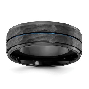Black Bow Jewelry 8mm Black Zirconium & Blue Plated Brushed & Hammered Band - 1 of 4