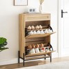 Shoe Cabinet Storage with 2 Flip Drawers and 1 Drawer,Freestanding Rattan Shoe Organizer with 3-Tier Adjustable Shelves for Slippers,Sneakers,Heels - 2 of 4