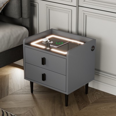 Modern Nightstand, Bedside Tables Grey End Table Side Table with 2 Drawers Storage Space, for Bedroom Living Room