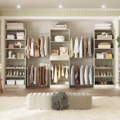 Aheaplus 146" Walk-In Closet Organizer with 6 Hanging Rods, Freestanding Closet System with Drawer