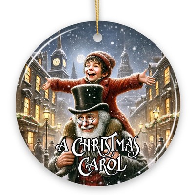 Victorian Christmas Carol Porcelain Ornament with Scrooge and Tiny Tim