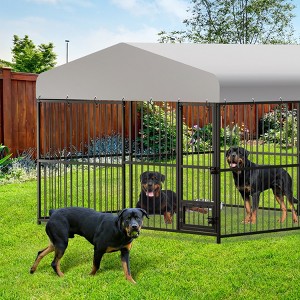 Heavy-Duty 10x10 FT Metal Outdoor Dog Kennel – Waterproof Cover, Chain Link Dog Run Fence with Secure Lockable Door, Large Backyard Dog House - 1 of 4