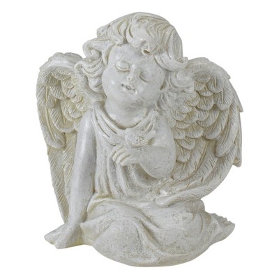 Northlight 6" Ivory Sitting Angel with Bird Outdoor Garden Statue