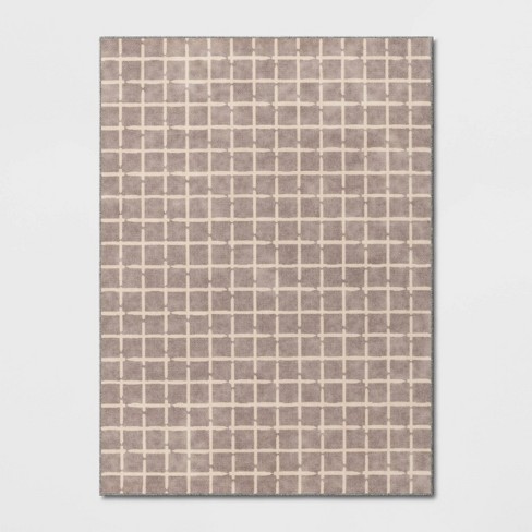 4'x5'6 Washable Small Checkered Area Rug Tan - Room Essentials