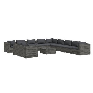 vidaXL 12-Piece Outdoor Patio Lounge Set in Gray Poly Rattan with Water-Resistant Cushions, Modular Design, and Sturdy Lightweight Frame - 1 of 4
