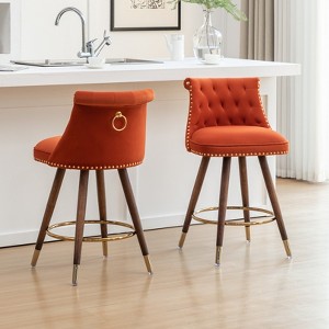 Roundhill Furniture Elvara Set of 2 Button-Tufted Counter Stools with Nailhead Trim - 1 of 4