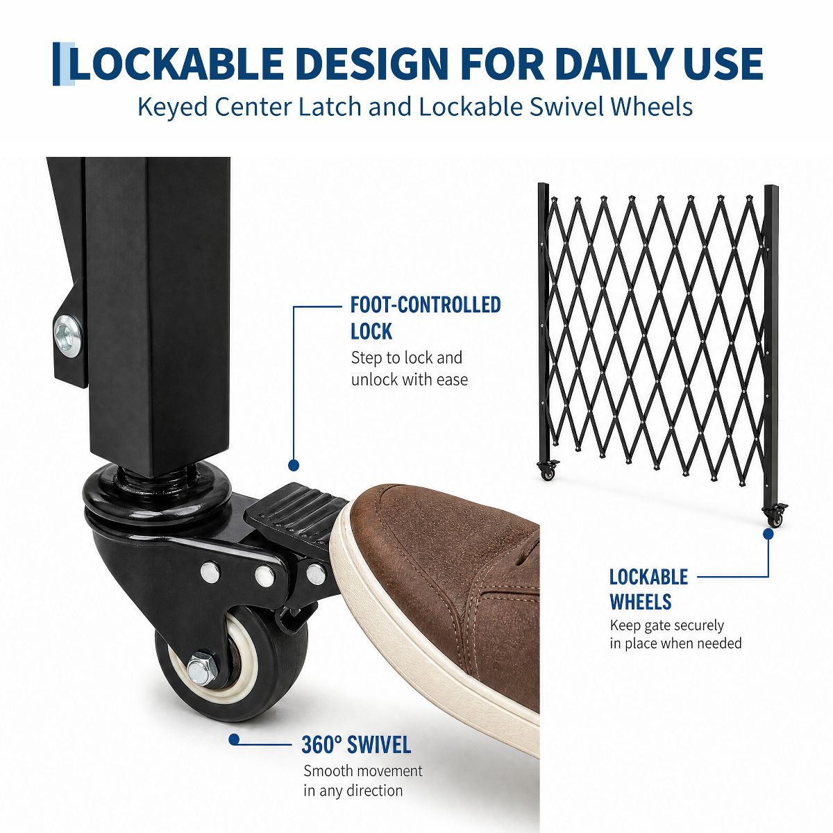 Double Folding Security Gate Aluminum Accordion Barrier with Locking Casters with 2 Locking Casters for Door Courtyard Garage - thumbnail 3