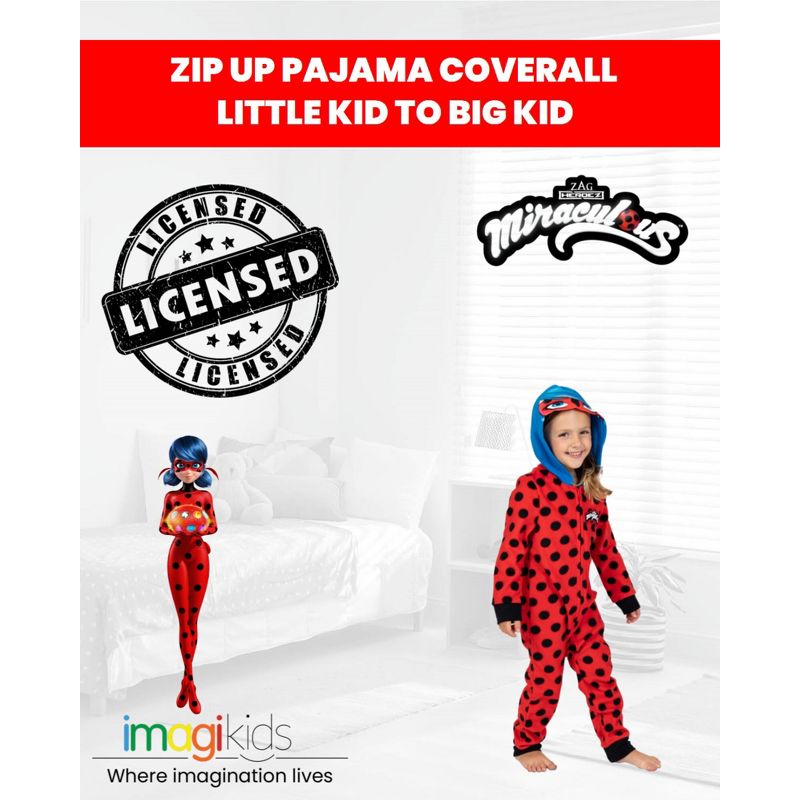Miraculous Ladybug Girls Zip Up Pajama Coverall Little Kid to Big Kid , 2 of 8