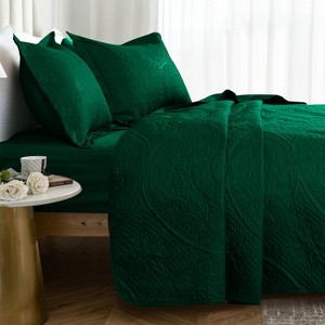 3 Piece Quilt Set Coverlet With Shams Floral Pattern Bedspread Set Bedding Set for All Seasons - Cotton Passion - 1 of 4