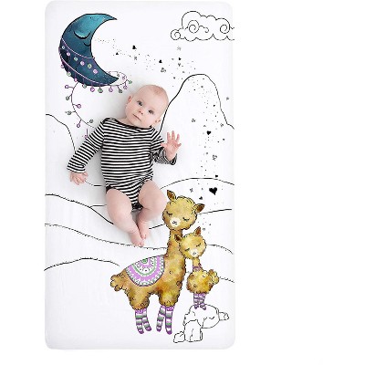 JumpOff Jo Fitted Crib Sheet - Cotton Crib Sheet for Standard Sized Crib Mattresses - Hypoallergenic and Breathable - 28 x 52 Inches - Llama and Mama