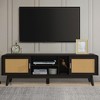 KIGFTSOD 63'' Dark Rattan TV Stand - 2 Storage Cabinets, Solid Wood Legs, Fits 65 Inch TV, Media Console for Living Room & Bedroom - 3 of 4