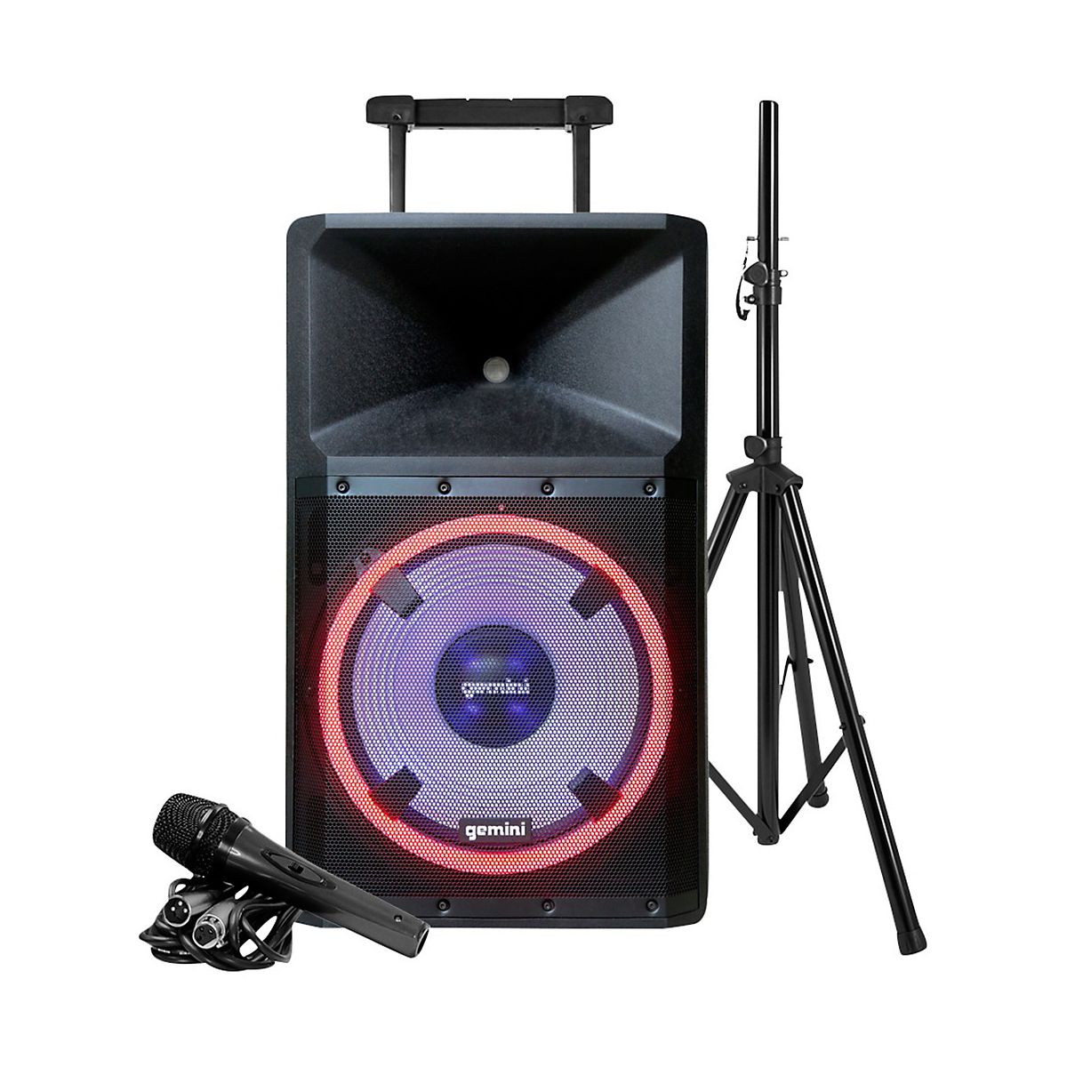 Gemini GSP-L2200PK Active 15" LED Portable Bluetooth Speaker With Stand and Mic