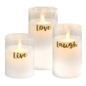 LumaBase Battery-Operated LED Glass Candles with Flickering Flame, Live Laugh Love - Set of 3 - 1 of 4